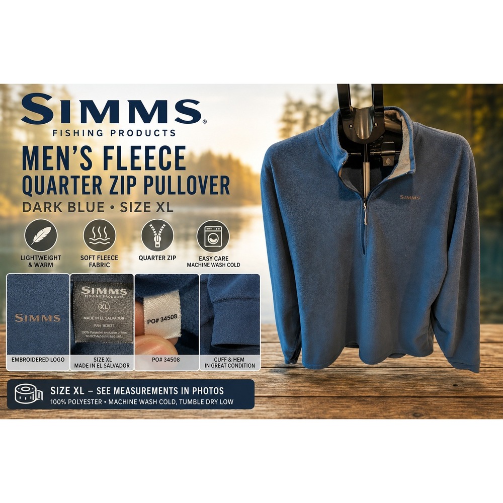 Simms Fishing Products Mens XL Blue Quarter Zip Fleece Pullover Mock Neck 34508